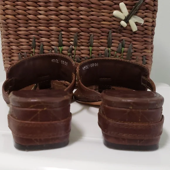 Christian Dior Brown Leather Cannage Block Heel Sandals Size 40